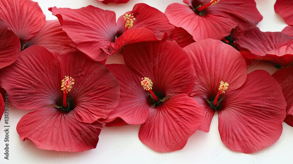 Obraz premium Floral beauty in tropical gardens close-up of red hibiscus blooms and vivid colors