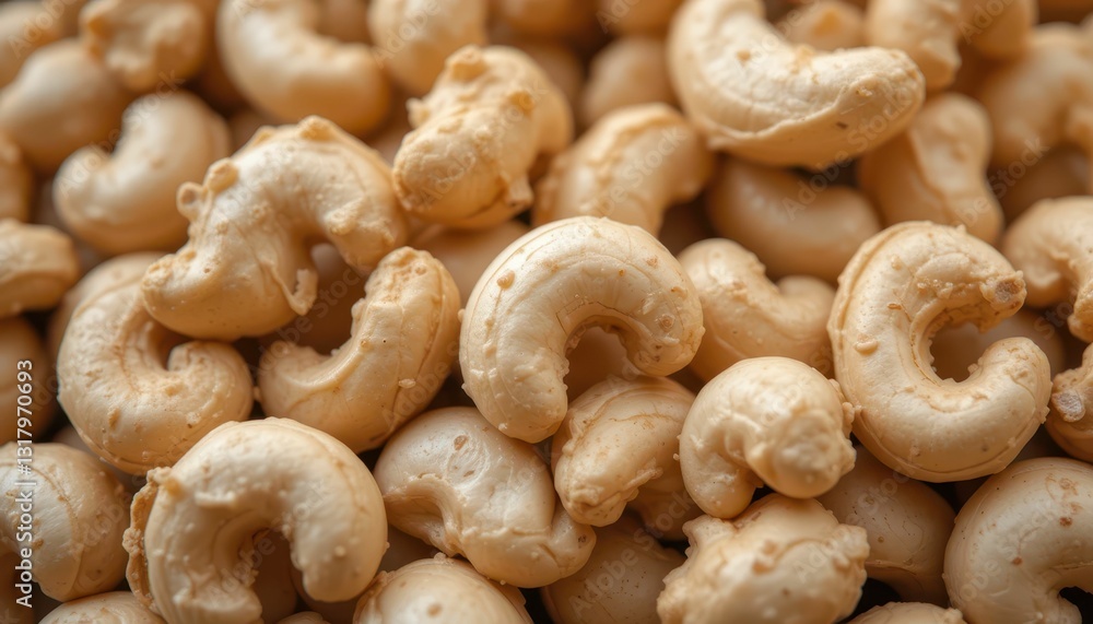 Close-Up of Raw Cashew Nuts Displayed in Bulk for Sale Close-Up of Raw Cashew Nuts Displayed in Bulk for Sale