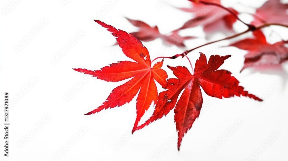 Vibrant Red Japanese Maple Leaves on a White Background Vibrant Red Japanese Maple Leaves on a White Background
