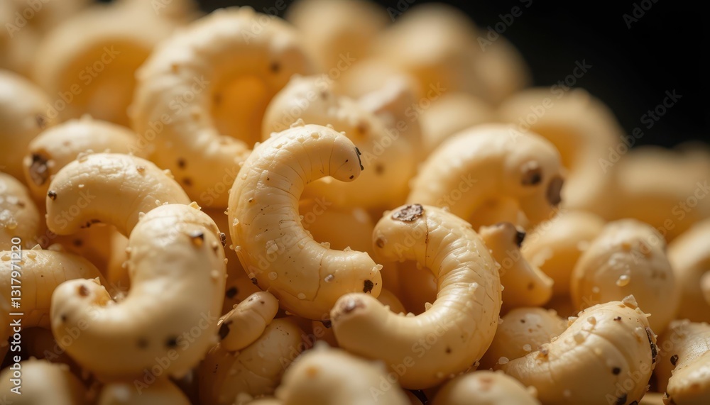 Close-up View of White Worms in Natural Setting with Textured Surface Close-up View of White Worms in Natural Setting with Textured Surface