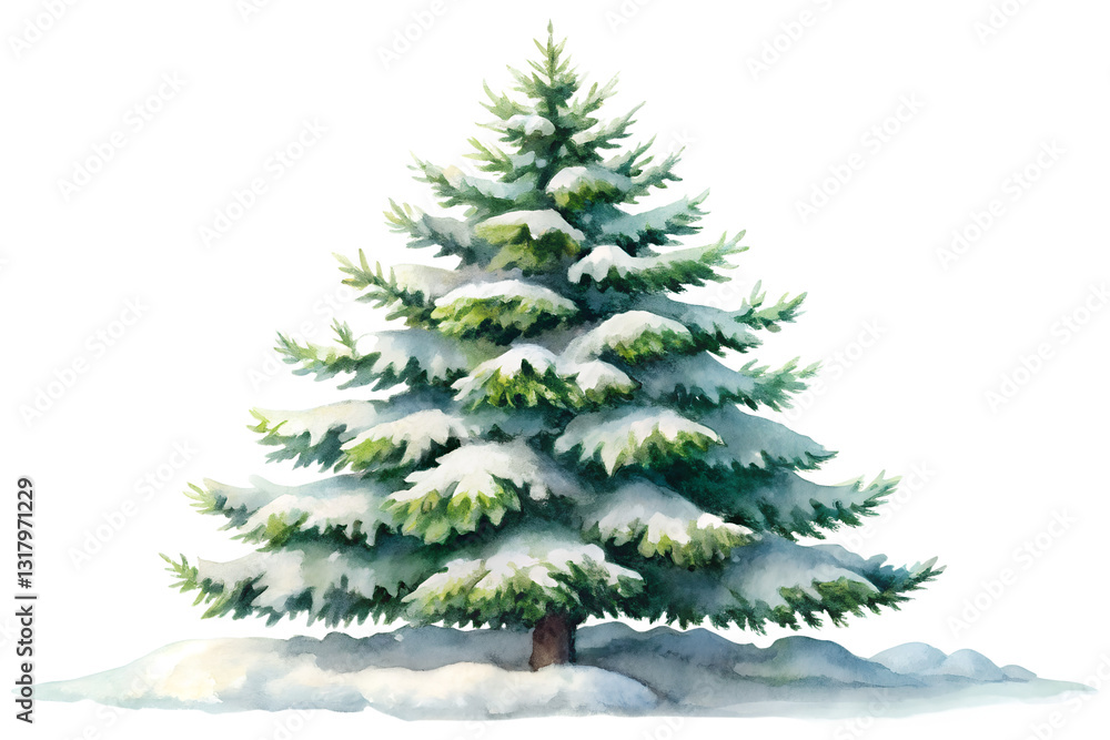 Watercolor Pine Tree Lightly Dusted with Snow Watercolor Pine Tree Lightly Dusted with Snow