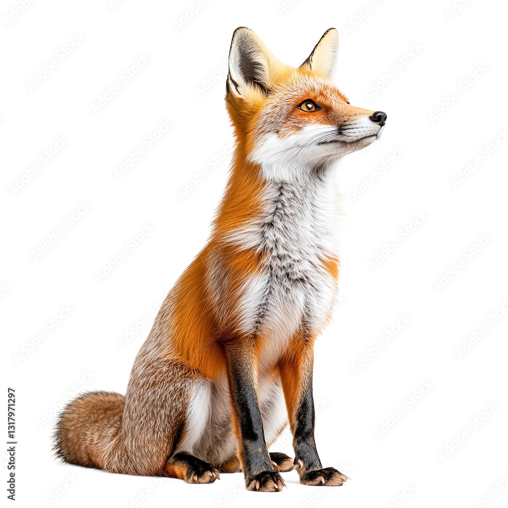 Obraz premium Fox is sitting on the ground with its back to the camera on transparent background