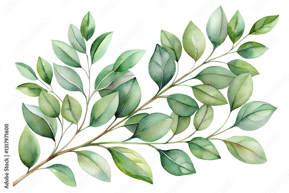 Watercolor Foliage Branch in Soft Green Tones Watercolor Foliage Branch in Soft Green Tones