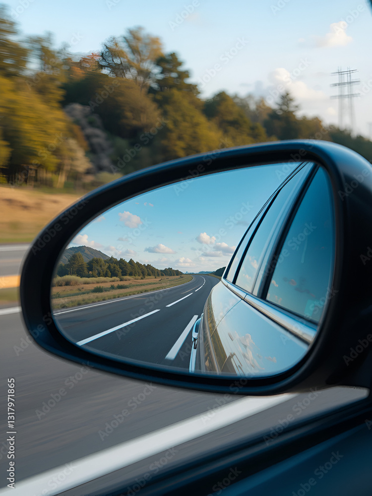 Rear view side mirror of a car on a highway, seen through the rear view mirror. Rear view side mirror of a car on a highway, seen through the rear view mirror.