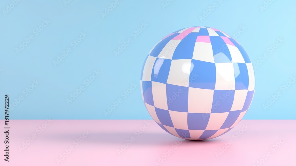 Colorful Checkered Sphere on Pastel Background with Soft Lighting Colorful Checkered Sphere on Pastel Background with Soft Lighting