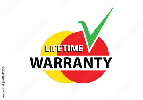 Lifetime warranty in red, green and yellow color. The highest quality, flat vector illustration character.