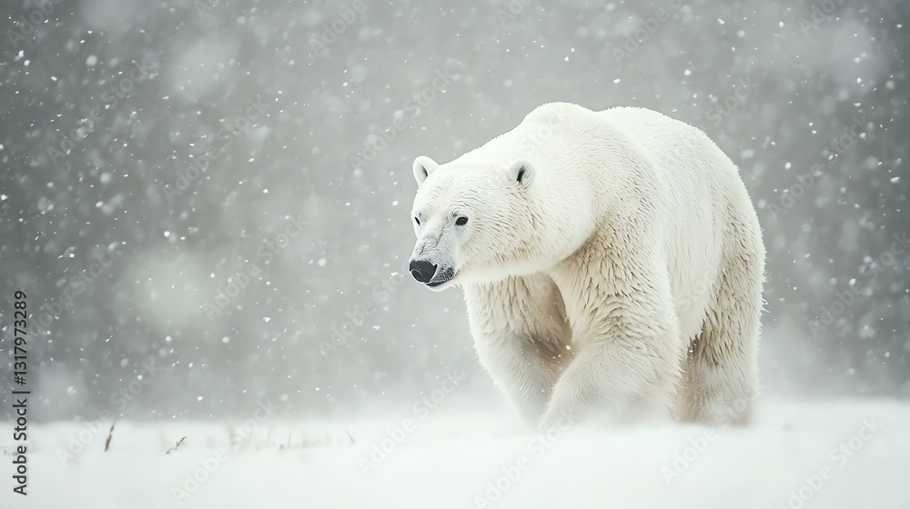 Fototapeta premium Polar bear walking in a snowy landscape.