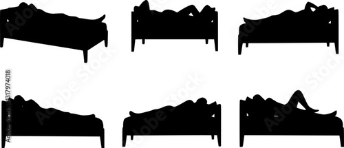 Set of man on bed silhouette vector
