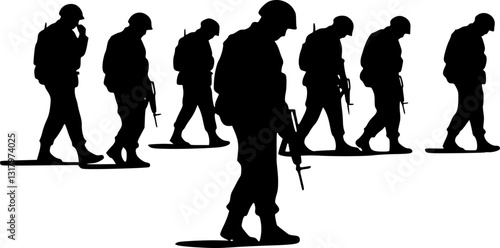 Sad soldiers troop silhouette vector, military concept.
