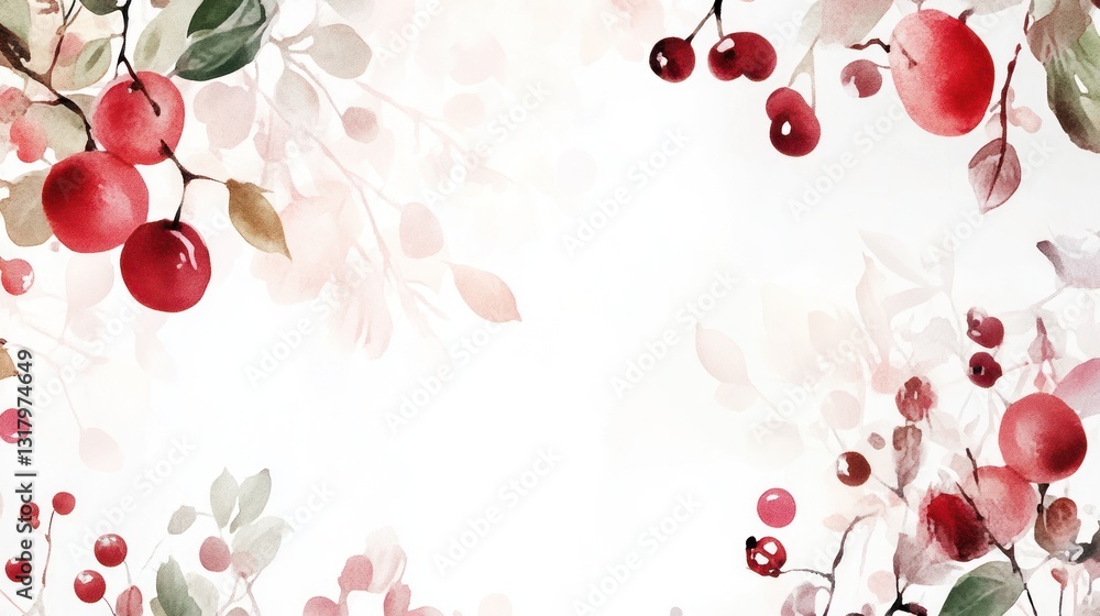 Watercolor autumn berries frame, white background, design element Watercolor autumn berries frame, white background, design element