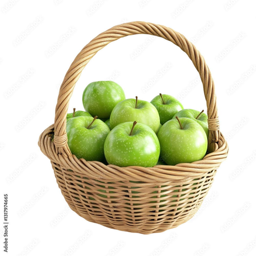 Green apples in a wicker basket fresh and vibrant harvest bounty Green apples in a wicker basket fresh and vibrant harvest bounty