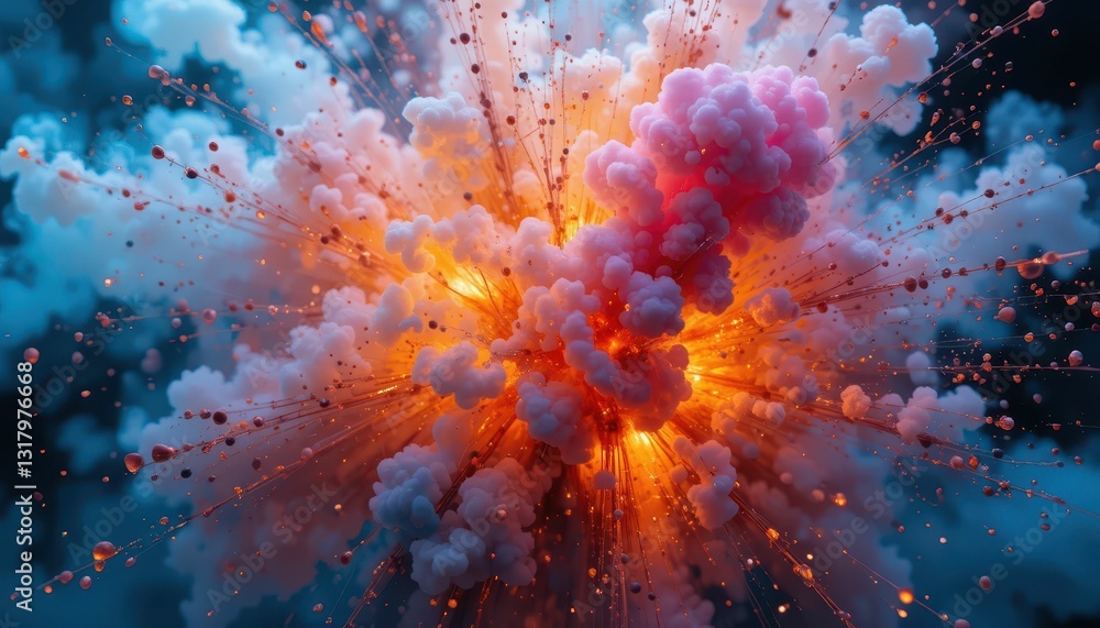 Dramatic Colorful Explosion with Clouds of Smoke and Sparks Dramatic Colorful Explosion with Clouds of Smoke and Sparks