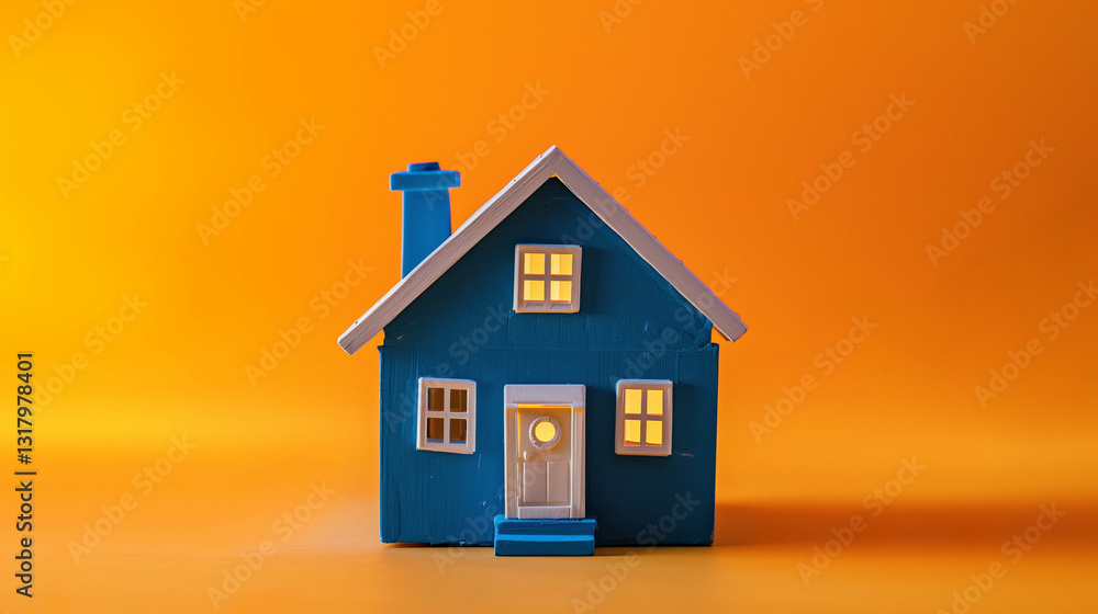 Minimalist Modern House Model with Warm Lighting on an Orange Background Minimalist Modern House Model with Warm Lighting on an Orange Background