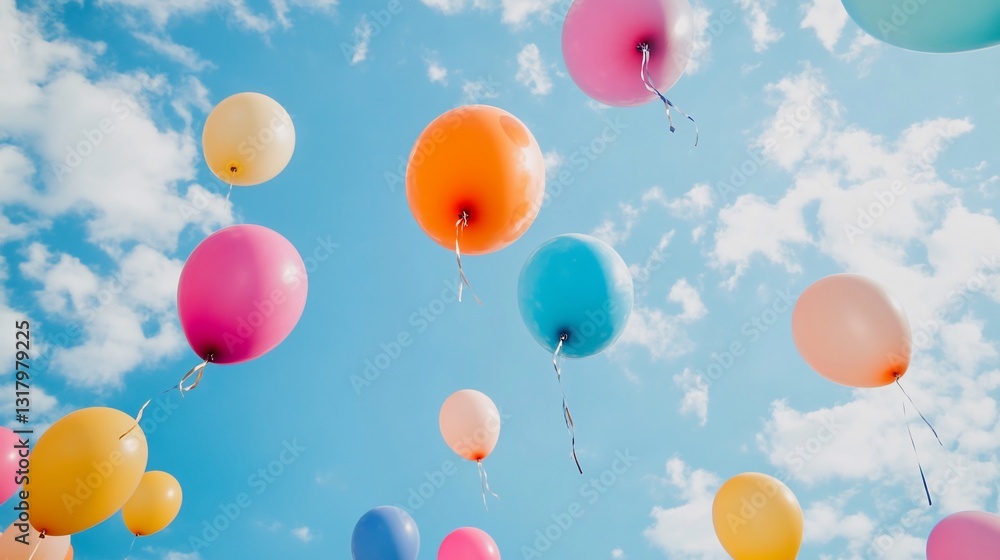 Colorful Balloons Floating in a Sunny Sky: A Celebration of Joy and Freedom Colorful Balloons Floating in a Sunny Sky: A Celebration of Joy and Freedom