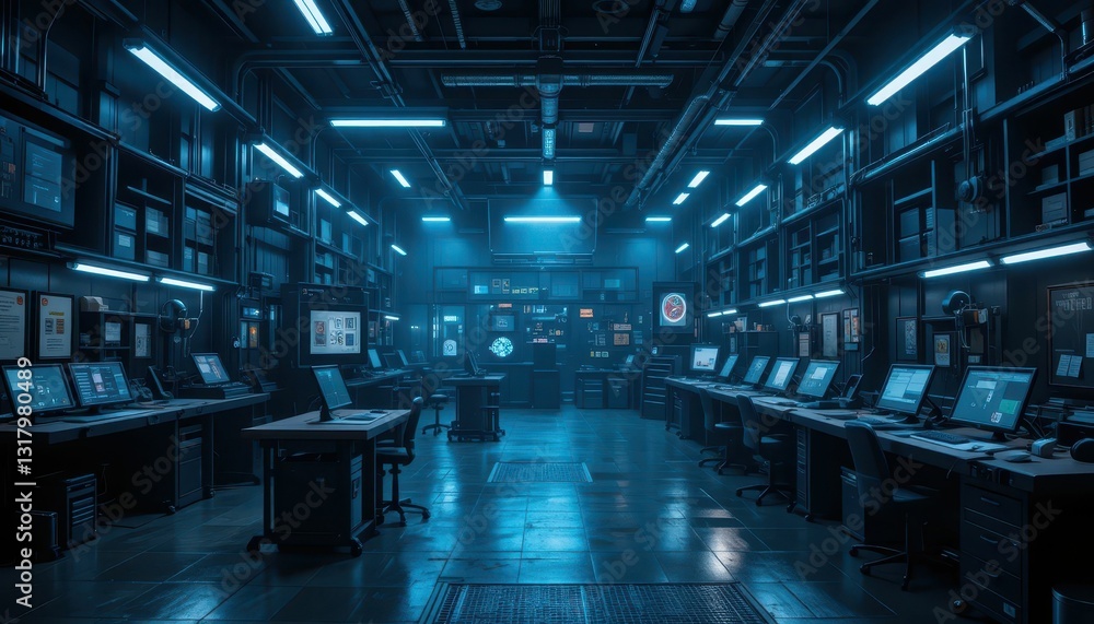 custom made wallpaper toronto digitalFuturistic Control Room with Monitors and Neon Lighting Effects