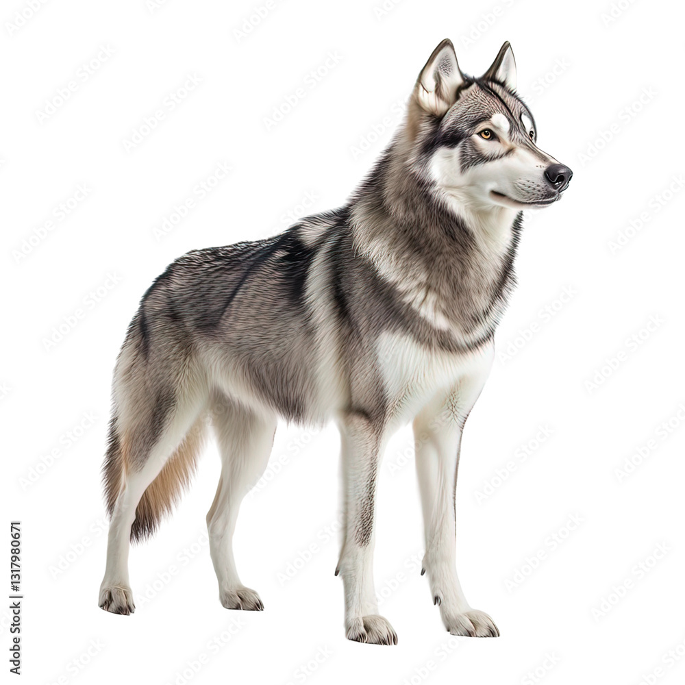 Large grey and white dog stands on transparent background Large grey and white dog stands on transparent background