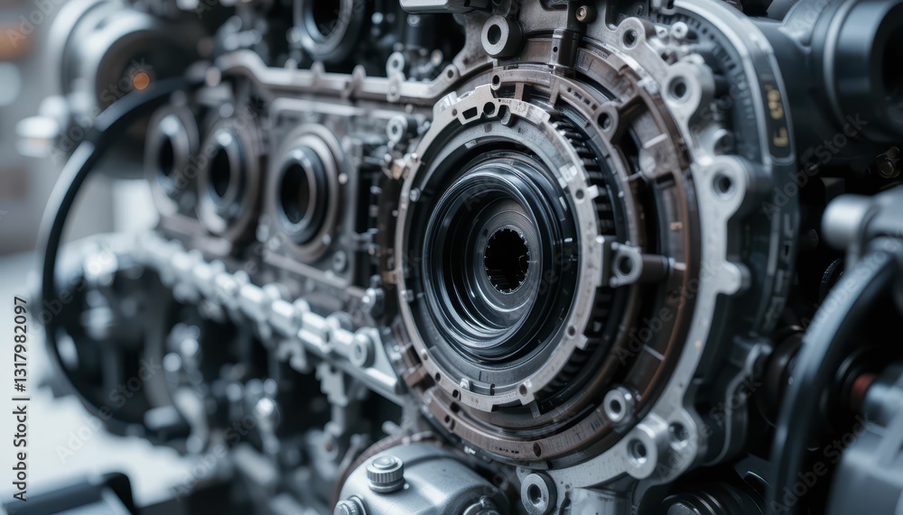 Close-up View of Intricate Engine Component and Gears in Detail Close-up View of Intricate Engine Component and Gears in Detail