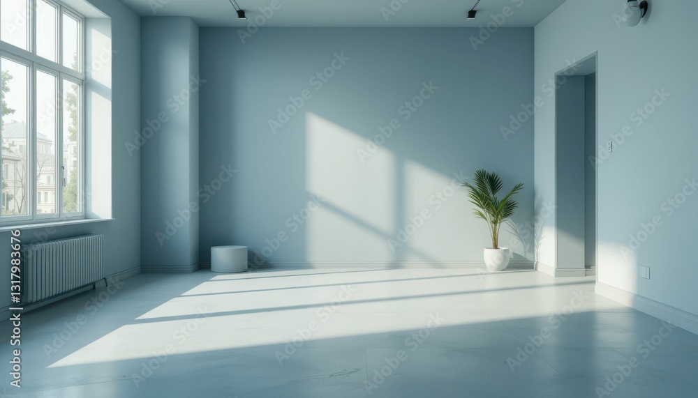 Bright and Spacious Minimalist Room with Natural Light and Greenery