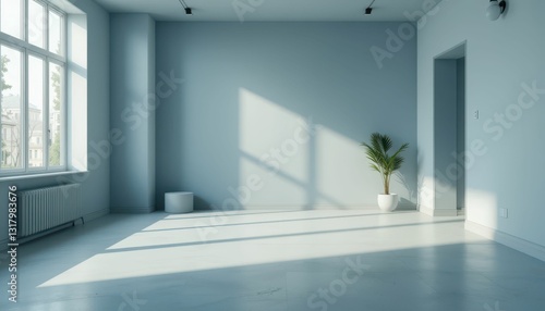 Obraz na płótnie Bright and Spacious Minimalist Room with Natural Light and Greenery w salonie