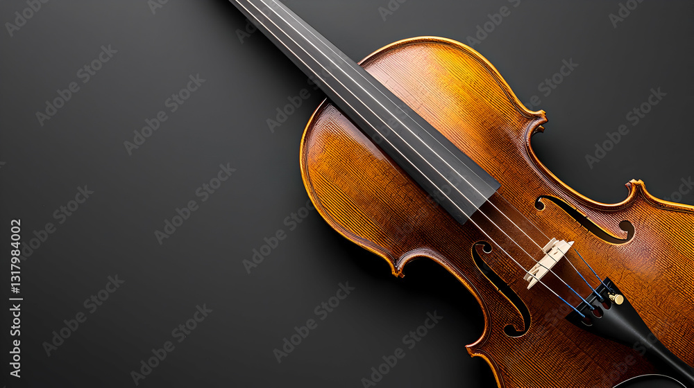 A Polished Violin Rests Angled On A Dark Background With Warm Brown And Gold Finishes A Polished Violin Rests Angled On A Dark Background With Warm Brown And Gold Finishes