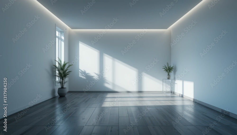 Bright Minimalist Room with Plants and Natural Light Effects