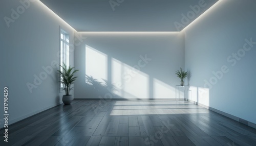 Obraz na płótnie Bright Minimalist Room with Plants and Natural Light Effects w salonie
