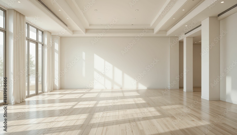 Bright Empty Interior Space with Large Windows and Soft Shadows