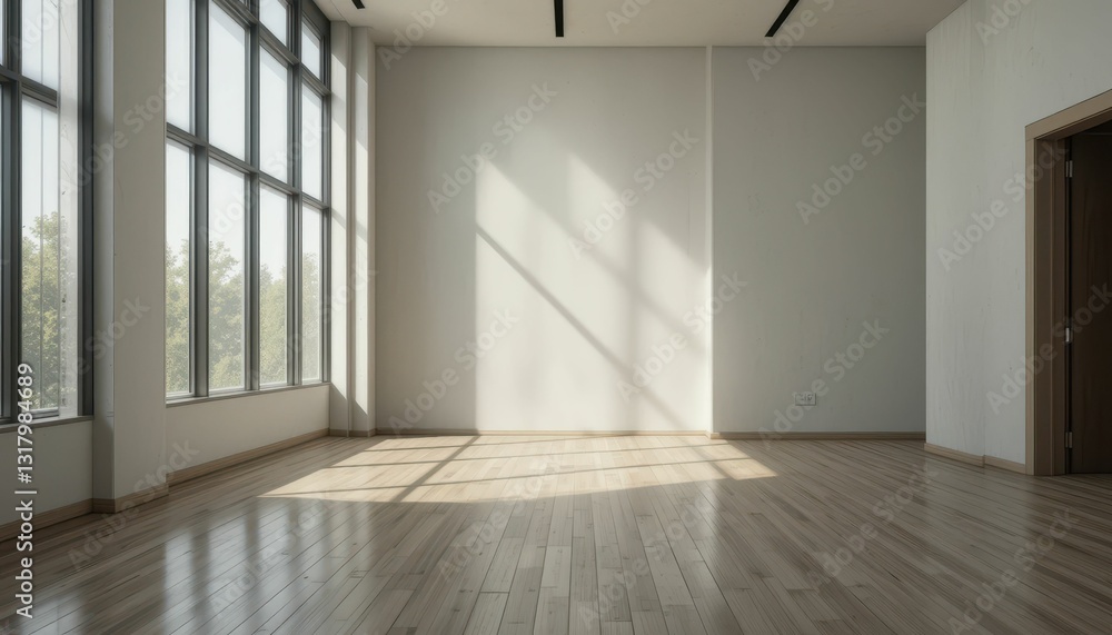 Fototapeta premium Bright and Spacious Interior with Large Windows and Natural Light