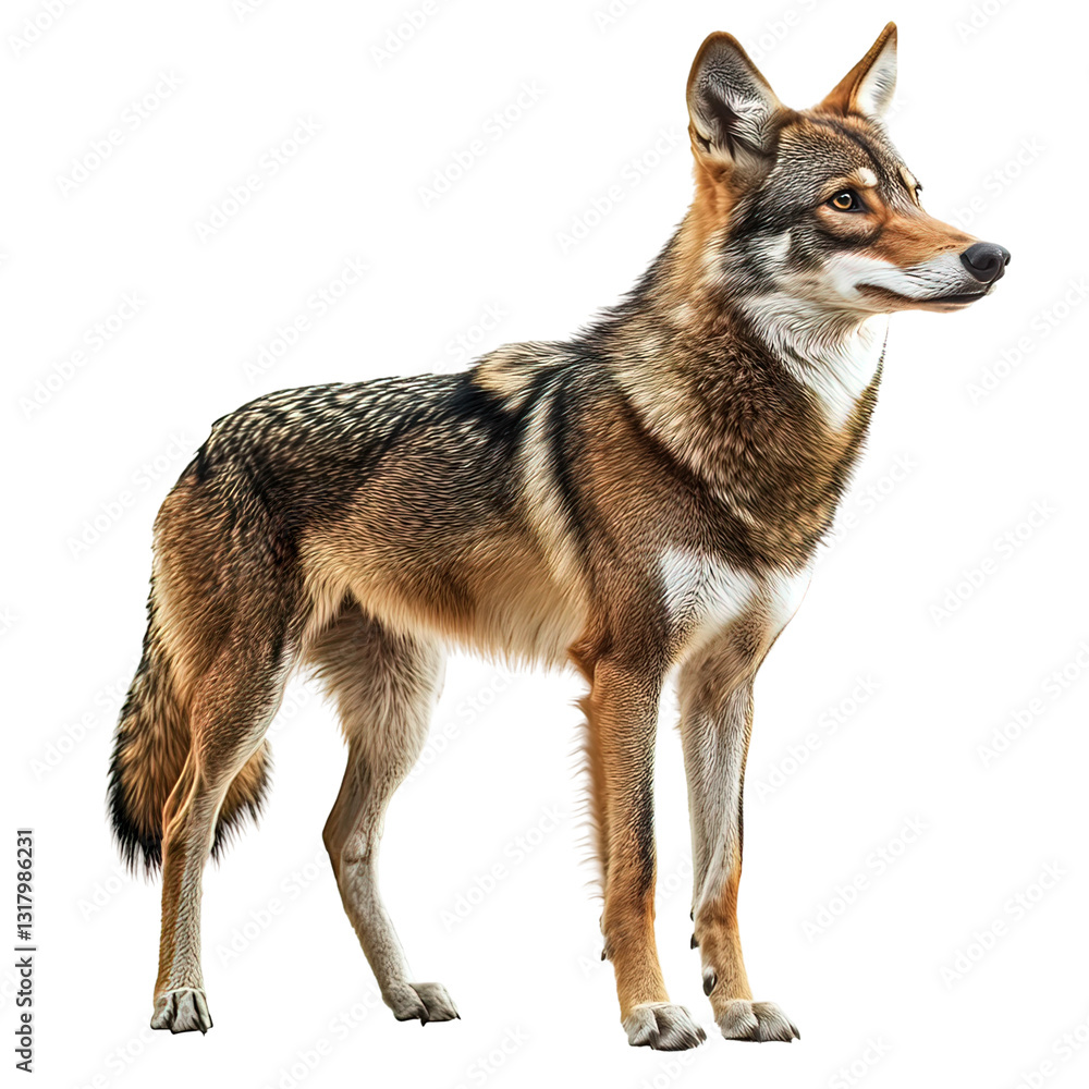 Fototapeta premium Brown and white dog stands on transparent background