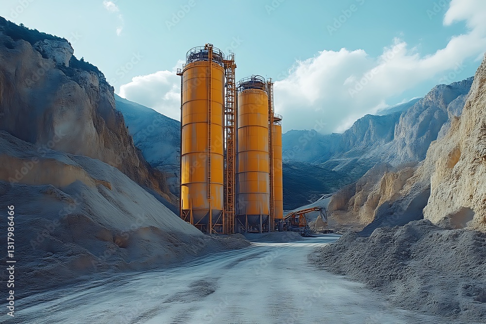 Obraz premium Mountain Quarry Silos & Aggregate Processing