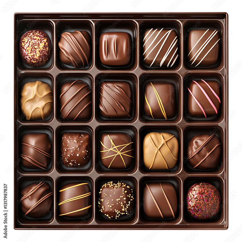 PNG Box of chocolate candies against a transparent background PNG Box of chocolate candies against a transparent background
