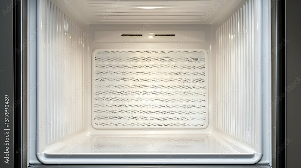 White Empty Refrigerator Interior with Clean Surfaces and Minimalist Design White Empty Refrigerator Interior with Clean Surfaces and Minimalist Design
