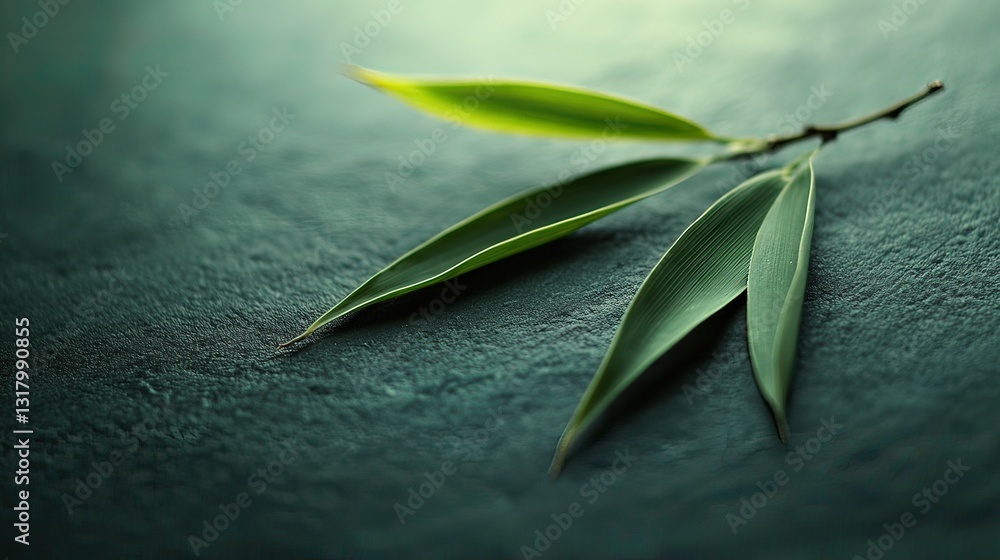 Obraz premium Nature's serenity close-up of bamboo leaves on stone surface calm environment