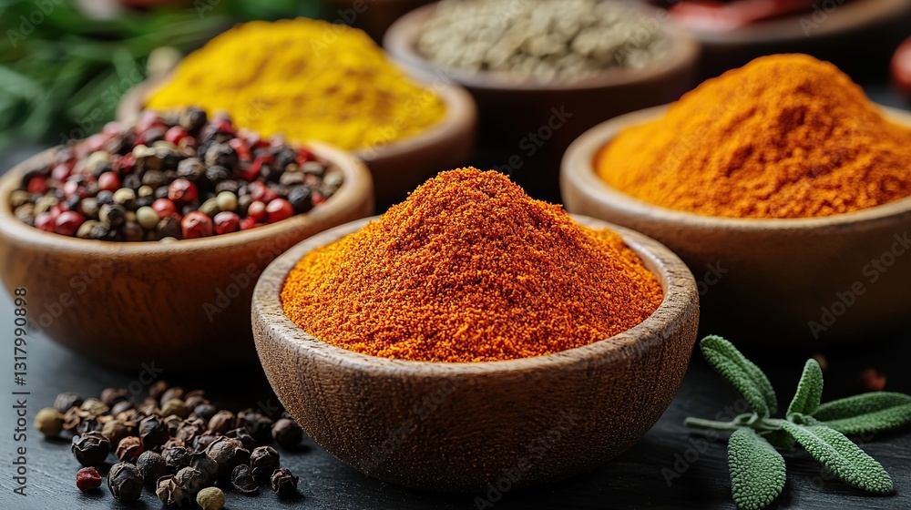variety of spices including turmeric paprika and herbs on a kitchen table variety of spices including turmeric paprika and herbs on a kitchen table