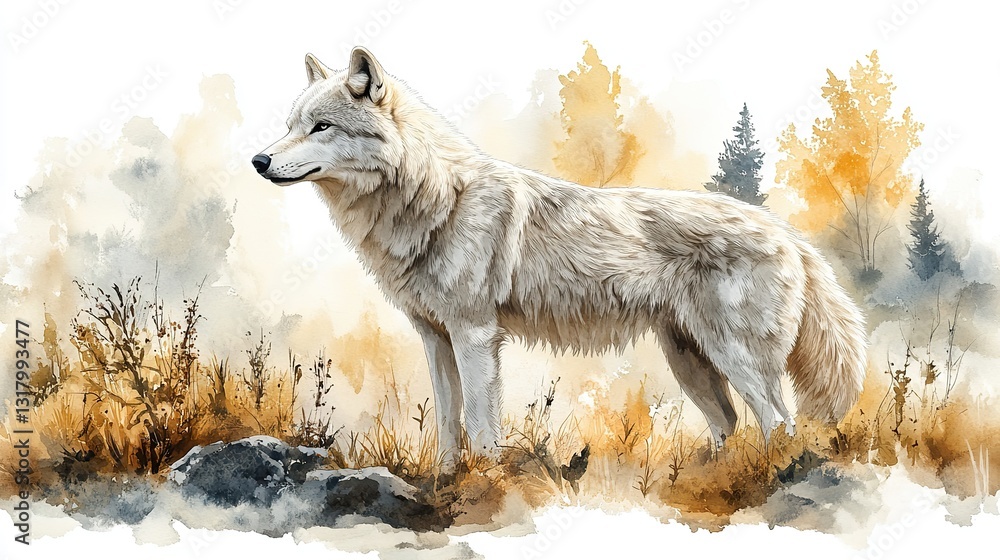 Obraz premium white wolf clipart isolated watercolor element illustration detailed illustration