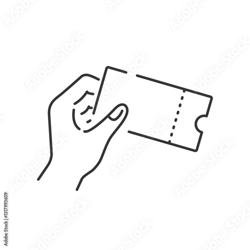 チケット・クーポンを持つ手のモックアップアイコン(線画・白黒)