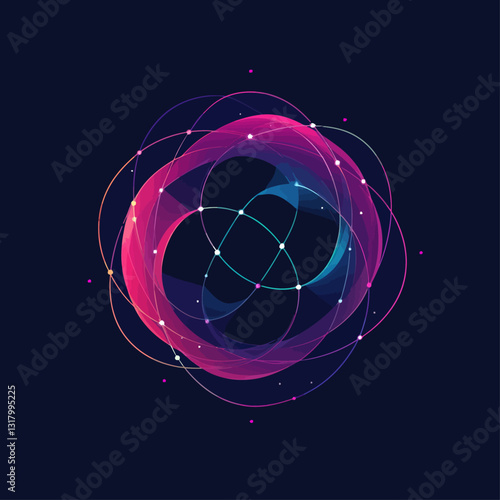 Abstract Digital Art of a Glowing Sphere with Interconnected Lines