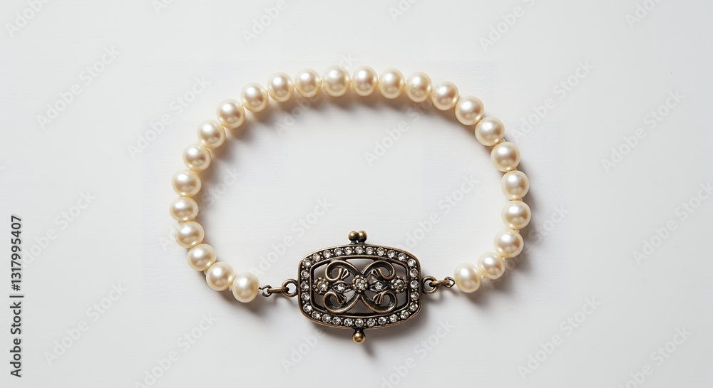 Elegant Pearl Bracelet with Antique-Style Clasp: A Delicate Piece of Jewelry Photography Elegant Pearl Bracelet with Antique-Style Clasp: A Delicate Piece of Jewelry Photography