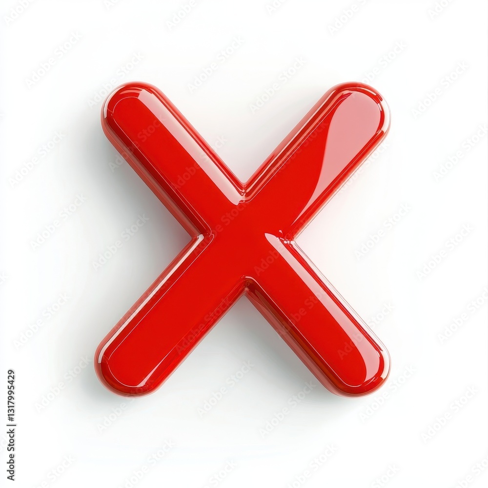 Bold Red 3D X Mark Symbol for Digital Rejection or Error Notification with Dynamic Lighting and Shadow Effects for UI Design Bold Red 3D X Mark Symbol for Digital Rejection or Error Notification with Dynamic Lighting and Shadow Effects for UI Design
