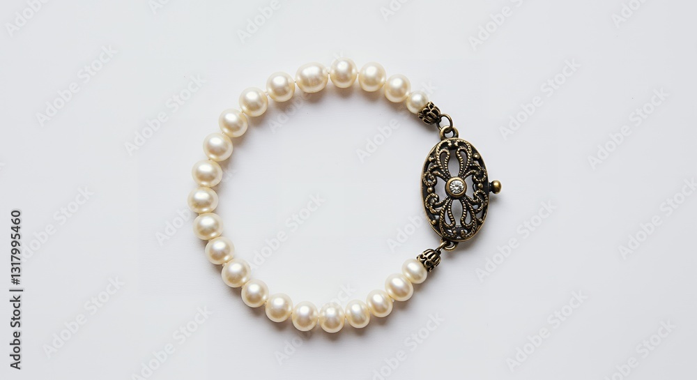 Elegant Pearl Bracelet with Antique Bronze Clasp: A Classic Jewelry Piece Elegant Pearl Bracelet with Antique Bronze Clasp: A Classic Jewelry Piece