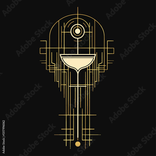 Art Deco Golden Cocktail Glass Graphic on Black Background