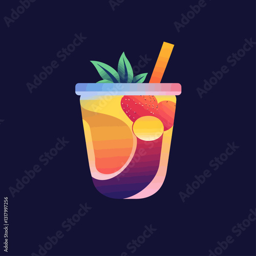 Colorful Abstract Drink Illustration with Straw and Fruit Garnishes
