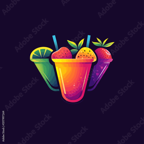 Colorful Fruit Smoothies Illustration with Straws in Gradient Style