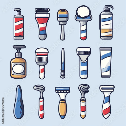 Barber Shop Tools Collection, Shaving, Haircutting Equipment, Vector Illustration.