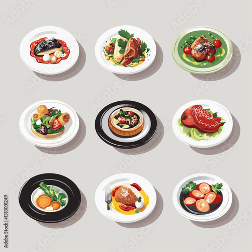 Assortment of beautifully arranged gourmet dishes, food art concept