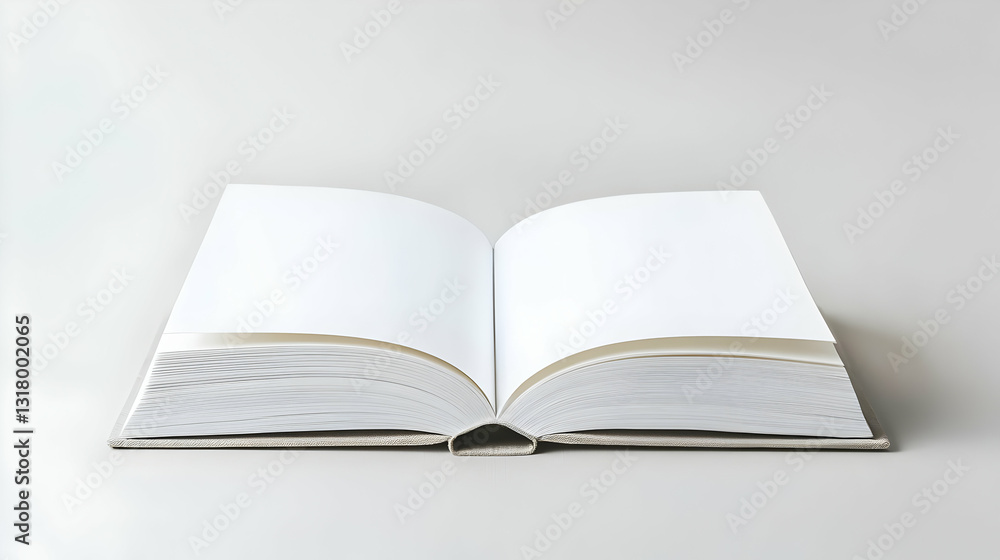Open Book with Blank White Pages Laying Flat on a White Surface with a Neutral Background Showing the Inside of an Open Book in a Studio Setting Open Book with Blank White Pages Laying Flat on a White Surface with a Neutral Background Showing the Inside of an Open Book in a Studio Setting