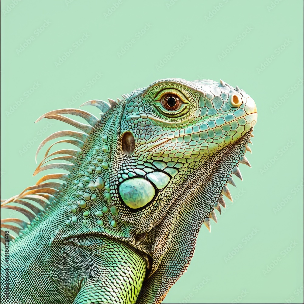 Fototapeta premium Colorful Iguana Portrait with Textured Skin on Bright Background