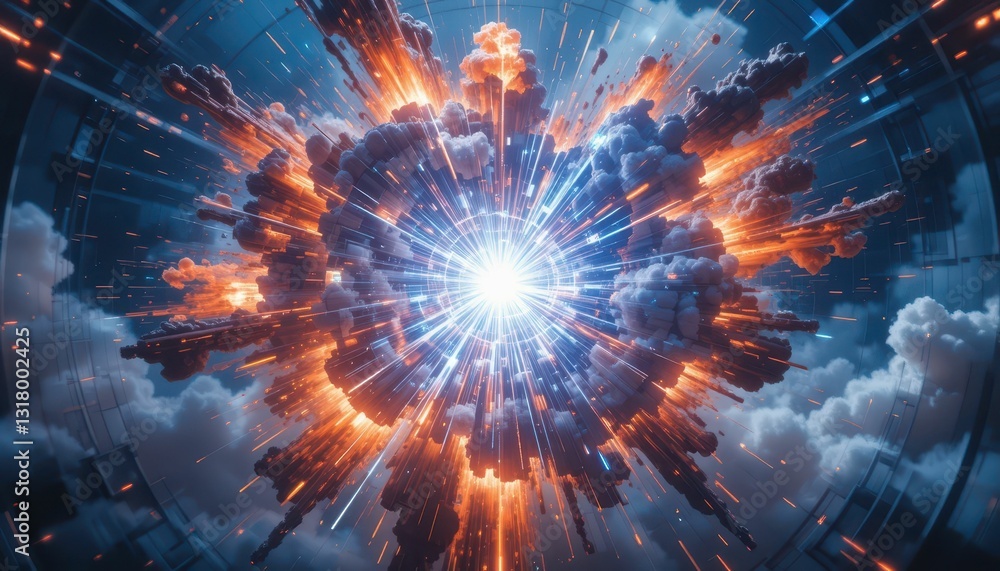 Obraz premium Explosive Cosmic Event with Bright Light and Colorful Radiation Burst
