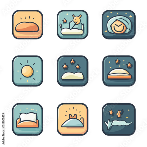Sleep Icons: Day and Night, Bedtime, Sun, Moon, and Stars Symbols