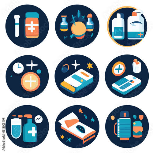 Medicine and Healthcare Icons Vector Illustration Design in Circles